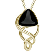9ct Yellow Gold Whitby Jet Curved Triangle Celtic Necklace P1585