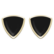9ct Yellow Gold Whitby Jet Curved Triangle Stud Earrings. E203.