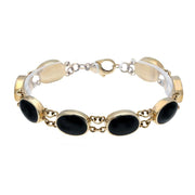 9ct Yellow Gold Whitby Jet Eight Stone Oval Link Bracelet B025