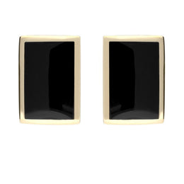 9ct Yellow Gold Whitby Jet Oblong Stud Earrings. E014.