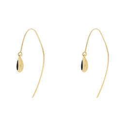 9ct Yellow Gold Whitby Jet Fleur De Lis Disc Drop Earrings, E1373.