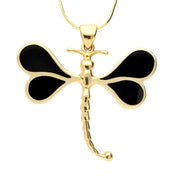 9ct Yellow Gold Whitby Jet Four Stone Dragonfly Necklace P1473