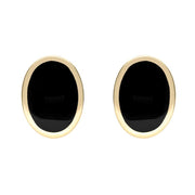 9ct Yellow Gold Whitby Jet Framed Oval Stud Earrings. E016.