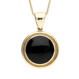 9ct Yellow Gold Whitby Jet Framed Round Necklace P248