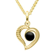 9ct Yellow Gold Whitby Jet Half Ridged Heart Necklace. P2548.