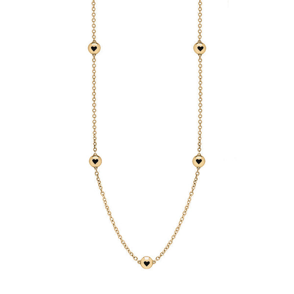 9ct Yellow Gold Whitby Jet Heart Link Disc Chain Necklace, N746.