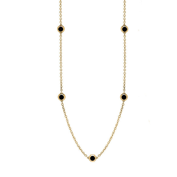 9ct Yellow Gold Whitby Jet Heart Link Disc Chain Necklace, N746.