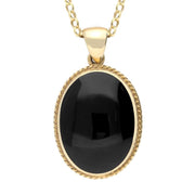 9ct Yellow Gold Whitby Jet Large Oval Rope Edge Necklace P005