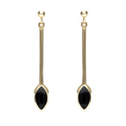 9ct Yellow Gold Whitby Jet Long Marquise Drop Earrings E131