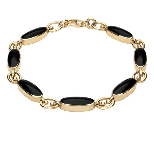 9ct Yellow Gold Whitby Jet Long Oval Bracelet B187