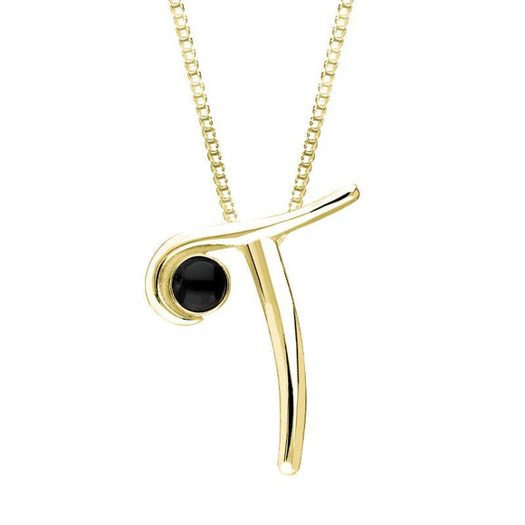 9ct Yellow Gold Whitby Jet Love Letters Initial T Necklace P3467C