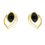 9ct Yellow Gold Whitby Jet Marquise Flame Stud Earrings E1906