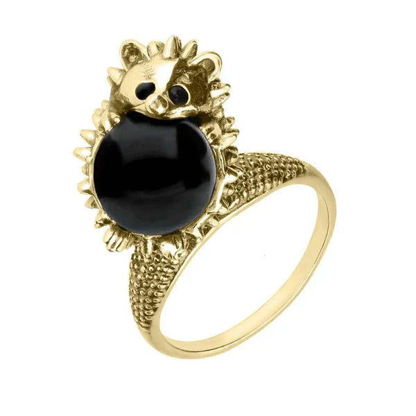 9ct Yellow Gold Whitby Jet Medium Hedgehog Ring R1163