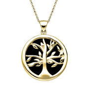 9ct Yellow Gold Whitby Jet Medium Round Tree of Life Necklace P3441