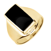 9ct Yellow Gold Whitby Jet Small Oblong Ring. R221.