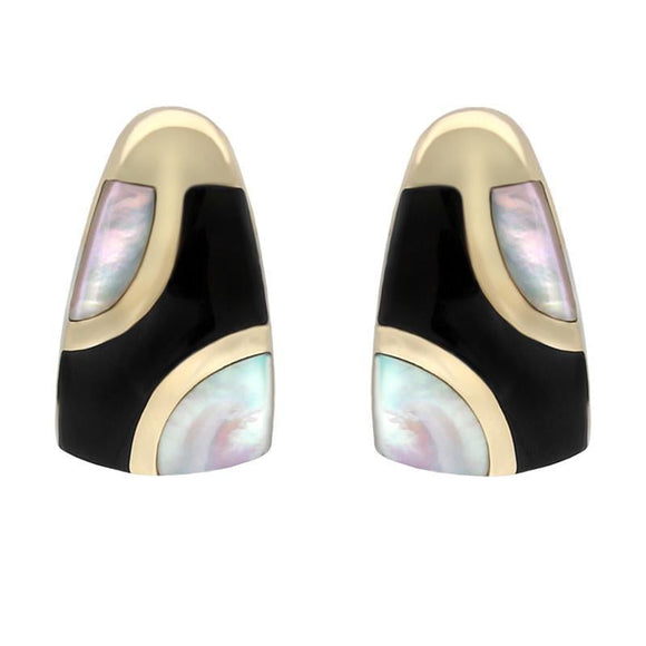 9ct Yellow Gold Whitby Jet Mother of Pearl Three Stone Stud Earrings E803