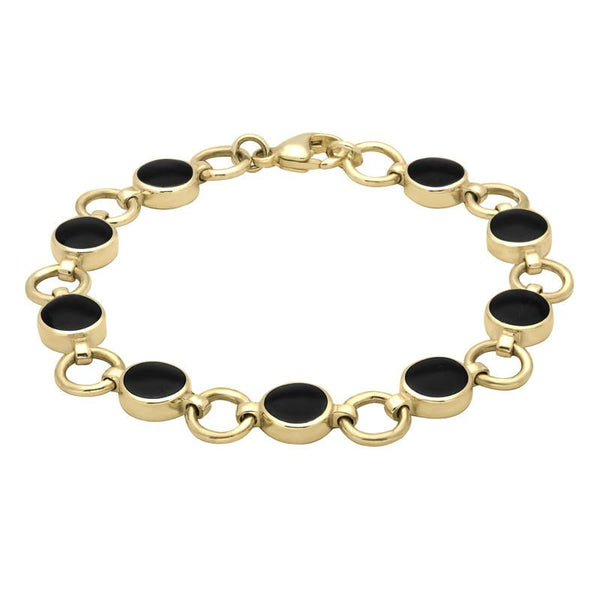 9ct Yellow Gold Whitby Jet Nine Stone Round Ring Bracelet B537
