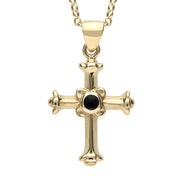 9ct Yellow Gold Whitby Jet Norwich Cathedral Cross Necklace P195