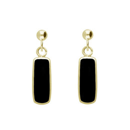 9ct Yellow Gold Whitby Jet Oblong Drop Earrings E226