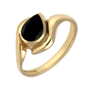 9ct Yellow Gold Whitby Jet Offset Pear Ring, R071.