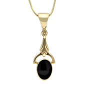 9ct Yellow Gold Whitby Jet Oval Art Deco Drop Necklace P074