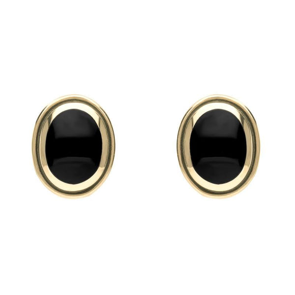 9ct Yellow Gold Whitby Jet Oval Framed Edge Stud Earrings. E178