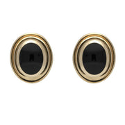 9ct Yellow Gold Whitby Jet Oval Ribbed Edge Stud Earrings. E184. 