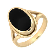 9ct Yellow Gold Whitby Jet Oval Ribbed Ring R113