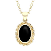 9ct Yellow Gold Whitby Jet Oval Rope Frame Necklace. P446.