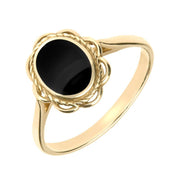 9ct Yellow Gold Whitby Jet Oval Rope Frill Ring R010