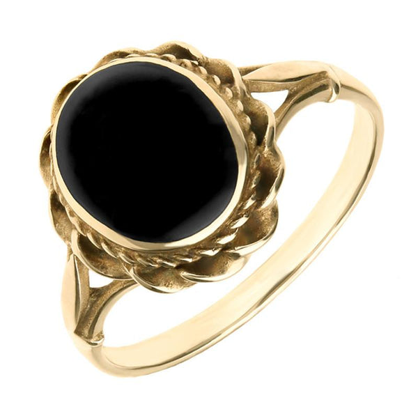 9ct Yellow Gold Whitby Jet Oval Rope Twist Ring
