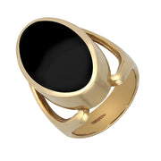 9ct Yellow Gold Whitby Jet Oval Split Shoulder Ring. R141.