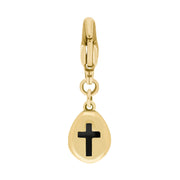 9ct Yellow Gold Whitby Jet Pear Shaped Cross Clip Charm, G664.