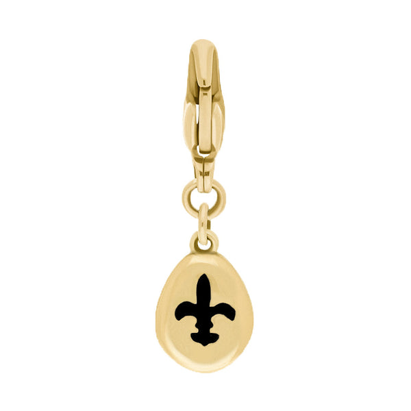 9ct Yellow Gold Whitby Jet Pear Shaped Fleur De Lis Clip Charm