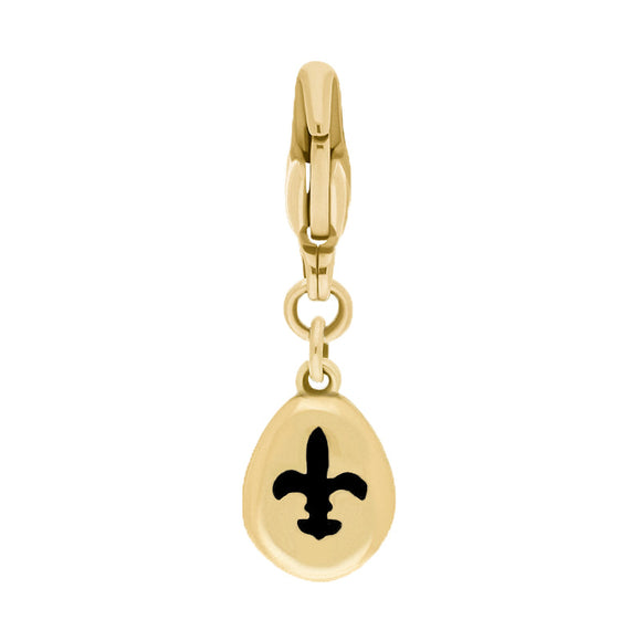 9ct Yellow Gold Whitby Jet Pear Shaped Fleur De Lis Clip Charm