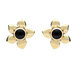 9ct Yellow Gold Whitby Jet Petal Stud Earrings E028