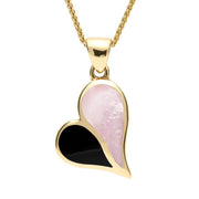 9ct Yellow Gold Whitby Jet Pink Mother of Pearl Split Heart Necklace P575