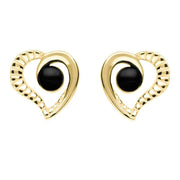 9ct Yellow Gold Whitby Jet Ridged Heart Two Piece Set S021