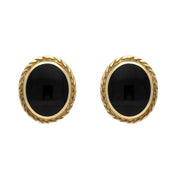 9ct Yellow Gold Whitby Jet Rope Edge Stud Earrings