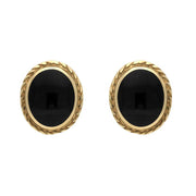 9ct Yellow Gold Whitby Jet Rope Edge Stud Earrings