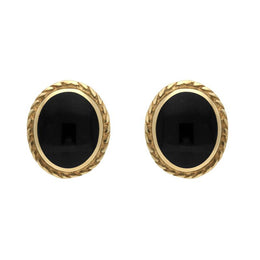 9ct Yellow Gold Whitby Jet Rope Edge Stud Earrings