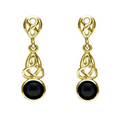 9ct Yellow Gold Whitby Jet Round Celtic Dropper Earrings E975