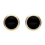 9ct Yellow Gold Whitby Jet Round Stud Earrings, E099.