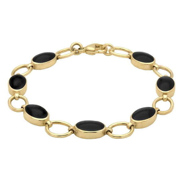 9ct Yellow Gold Whitby Jet Seven Oval Stone Bracelet B185