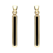 9ct Yellow Gold Whitby Jet Short Slim Drop Earrings E1071