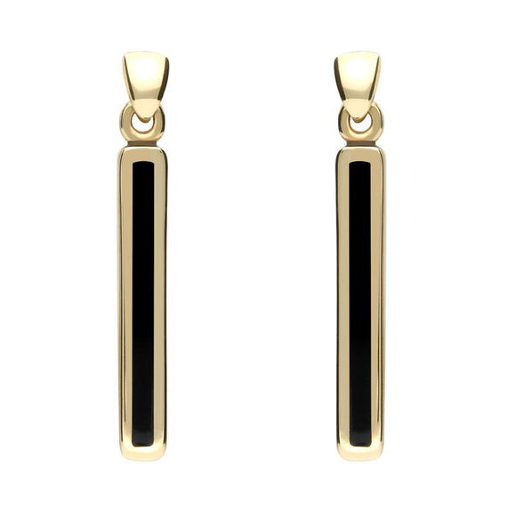 9ct Yellow Gold Whitby Jet Short Slim Drop Earrings E1071