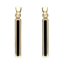 9ct Yellow Gold Whitby Jet Short Slim Drop Earrings E1071