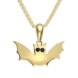 9ct Yellow Gold Whitby Jet Small Bat Necklace P819