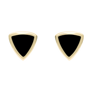 9ct Yellow Gold Whitby Jet Small Curved Triangle Stud Earrings. E061. 