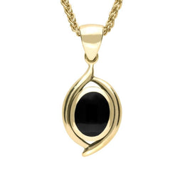 9ct Yellow Gold Whitby Jet Small Oval Necklace P1584